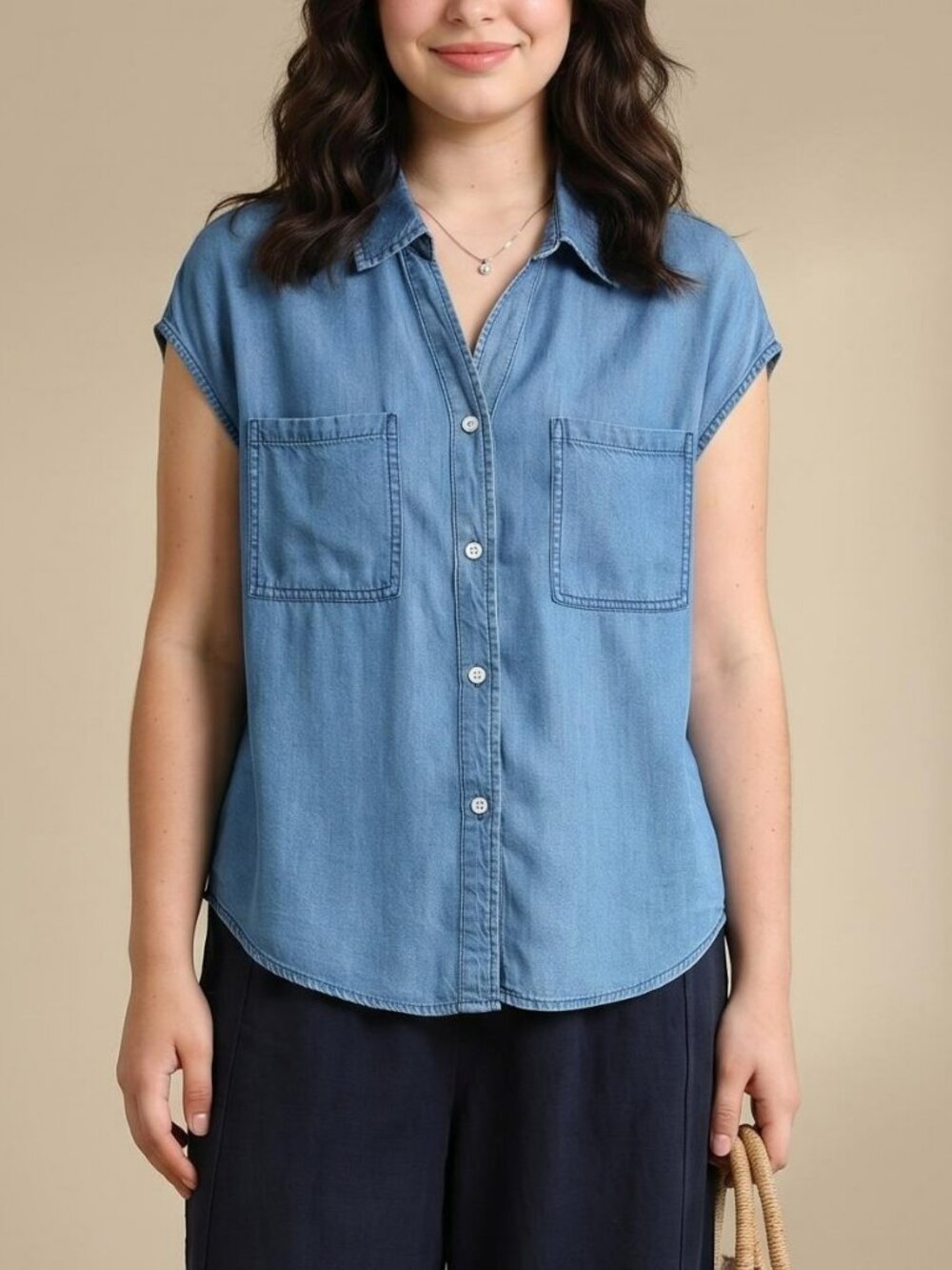 Women's Cap Sleeve Denim Shirt